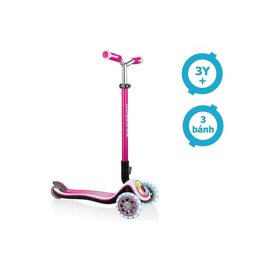  Xe trượt scooter 3 bánh gấp gọn có bánh xe và mặt trước phát sáng GLOBBER ELITE PRIME cho trẻ em từ 3 đến 9 tuổi (Xanh dương/Hồng) 