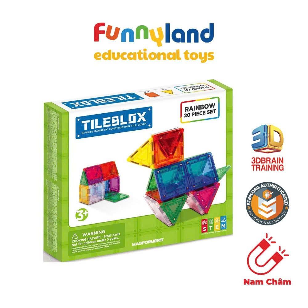 Đồ chơi xếp hình nam châm Hàn Quốc TILEBLOX Rainbow 20pc