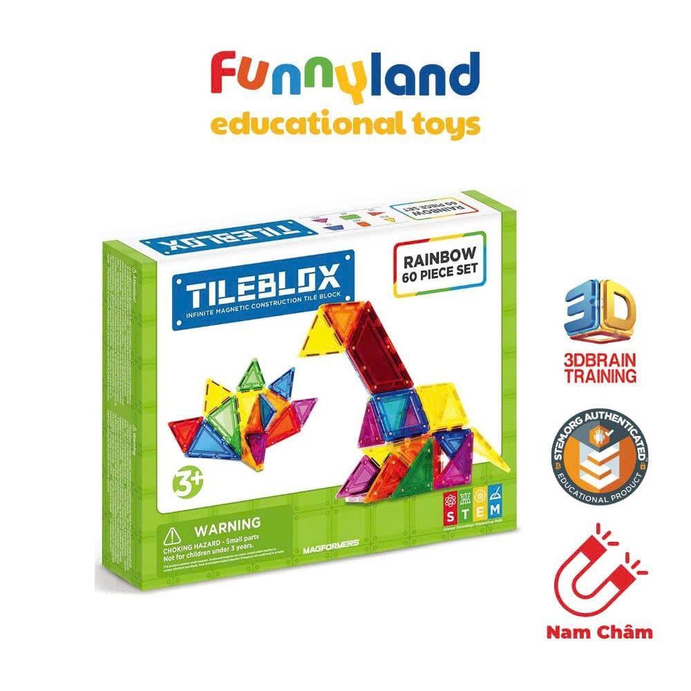 Đồ chơi xếp hình nam châm Hàn Quốc TILEBLOX Rainbow 60pc