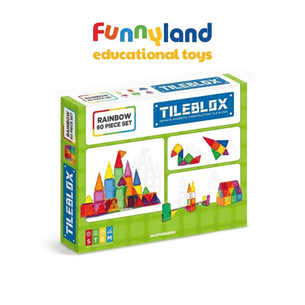Đồ chơi xếp hình nam châm Hàn Quốc TILEBLOX Rainbow 60pc