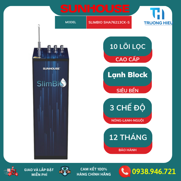 Máy lọc nước R.O 10 lõi SUNHOUSE SLIMBIO SHA76213CK-S