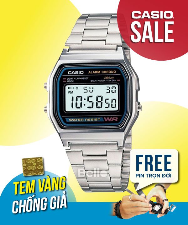  [Pin Miễn Phí Trọn Đời] A158WA-1DF - Đồng hồ Casio - Tem vàng chống giả 