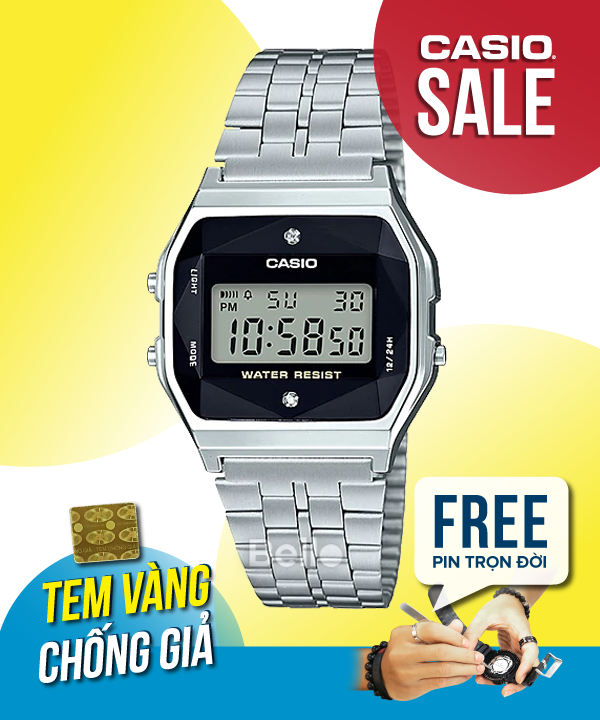 A159WAD-1- Đồng hồ Casio chính hãng - Kim cương tự nhiên - MADE IN JAPAN