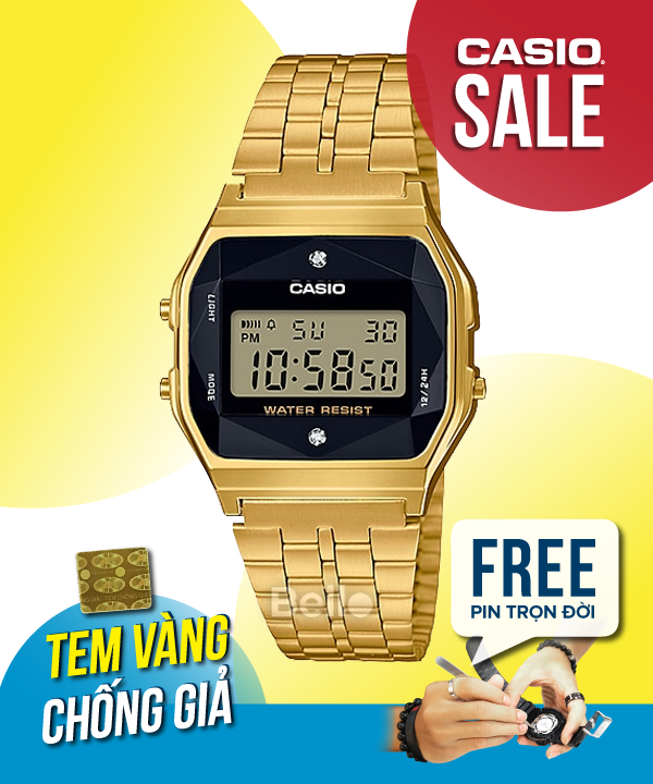 A159WGED-1- Đồng hồ Casio chính hãng - Kim cương tự nhiên - MADE IN JAPAN