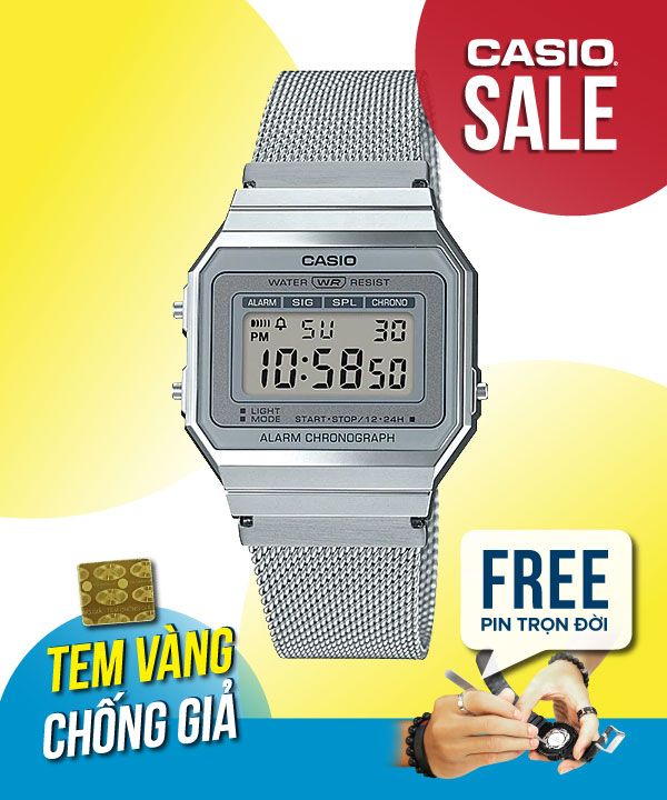 Đồng hồ Casio Nam Vintage A700WM-7A chính hãng, giá rẻ, Thay Pin Trọn Đời