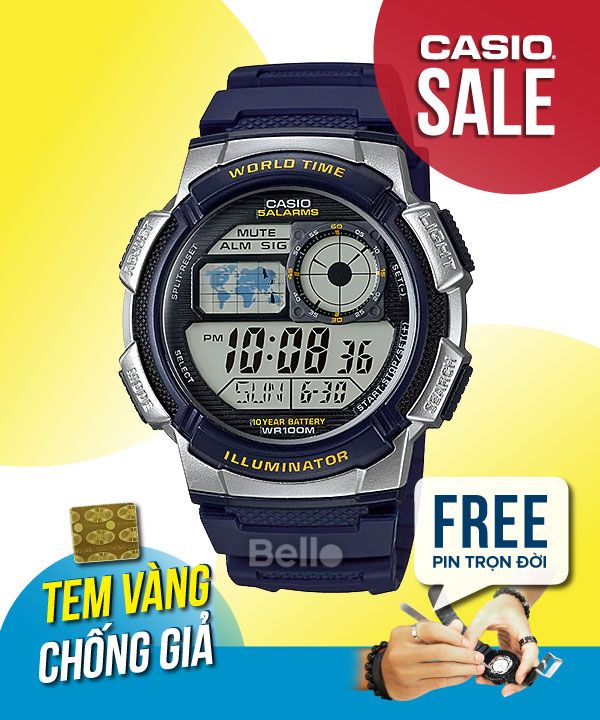 Đồng hồ Casio Nam AE-1000W-2A chính hãng, giá rẻ, Thay Pin Trọn Đời