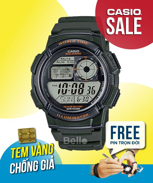 Đồng hồ Casio Nam AE-1000W-3A chính hãng, giá rẻ, Thay Pin Trọn Đời