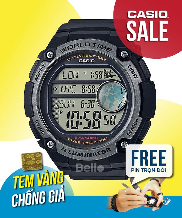 Đồng hồ Casio Nam AE-3000W-1A chính hãng, giá rẻ, Thay Pin Trọn Đời