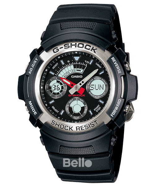 AW-590-1A - Đồng hồ Casio G-Shock chính hãng - Dây đen nhám, viền bạc, kim phát quang, đèn led tự động.