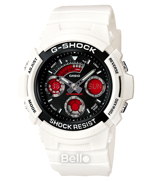 AW-591SC-7A - Đồng hồ Casio G-Shock chính hãng - Dây trắng bóng, viền đen, kim phát quang, đèn led tự động.