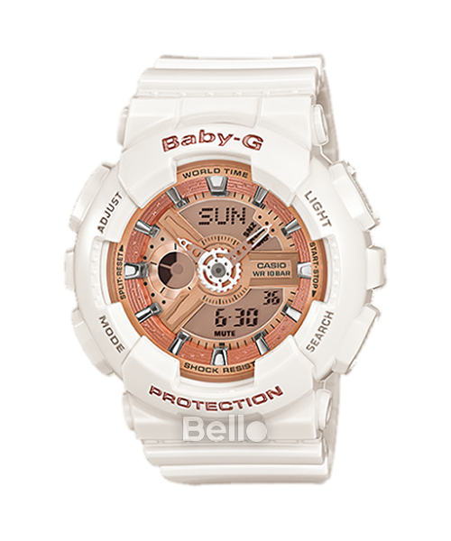 BA-110-7A1 - Đồng hồ Casio G-Shock chính hãng - Dây trắng bóng, mặt kim loại sáng bóng.