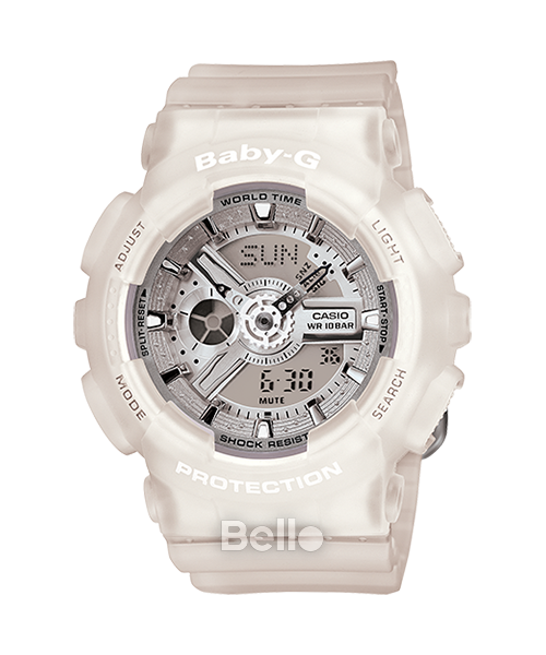 BA-110-7A2 - Đồng hồ Casio G-Shock chính hãng - Dây trắng bóng trong suốt kết hợp với mặt kim loại bạc