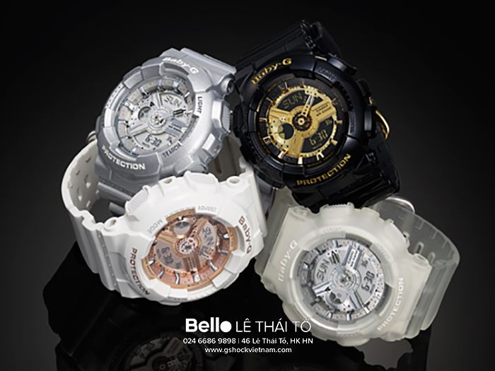 BA-110-7A2 - Đồng hồ Casio G-Shock chính hãng - Dây trắng bóng trong suốt kết hợp với mặt kim loại bạc