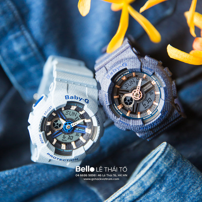 BA-110DE-2A2 - Đồng hồ Casio G-Shock chính hãng - BA-110 cổ điển với thiết kế vải Jean màu denim tuyệt đẹp.