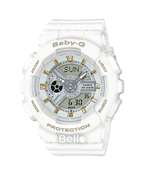 BA-110GA-7A1 - Đồng hồ Casio G-Shock chính hãng - Dây trắng nhám điểm nhấn màu vàng bắt mắt