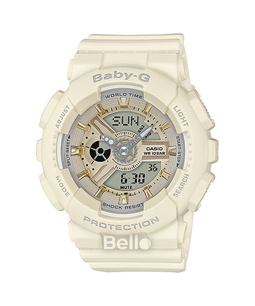 BA-110GA-7A2 - Đồng hồ Casio G-Shock chính hãng - Dây trắng nhám điểm nhấn màu vàng bắt mắt