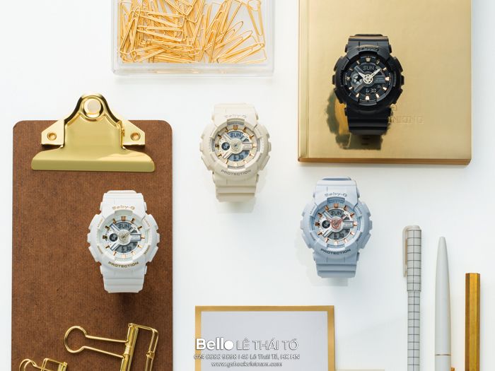 BA-110GA-8A - Đồng hồ Casio G-Shock chính hãng - Dây trắng đục điểm nhấn màu vàng bắt mắt