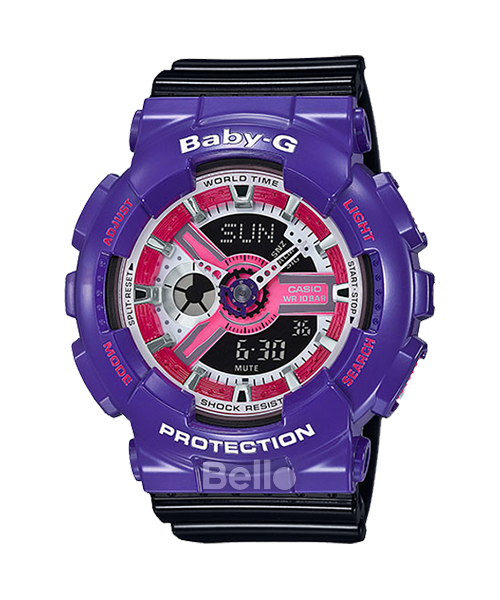 BA-110NC-6A - Đồng hồ Casio G-Shock chính hãng - Dây đen kết hợp vỏ tím bóng tạo nên một hình ảnh thời trang của những năm 90