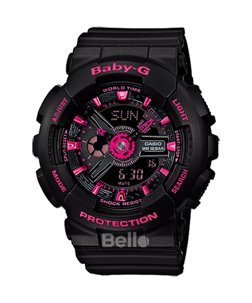 BA-111-1A - Đồng hồ Casio G-Shock chính hãng - Dây đen nhám điểm nhấn hồng neon, thiết kế ôm vừa cổ tay.