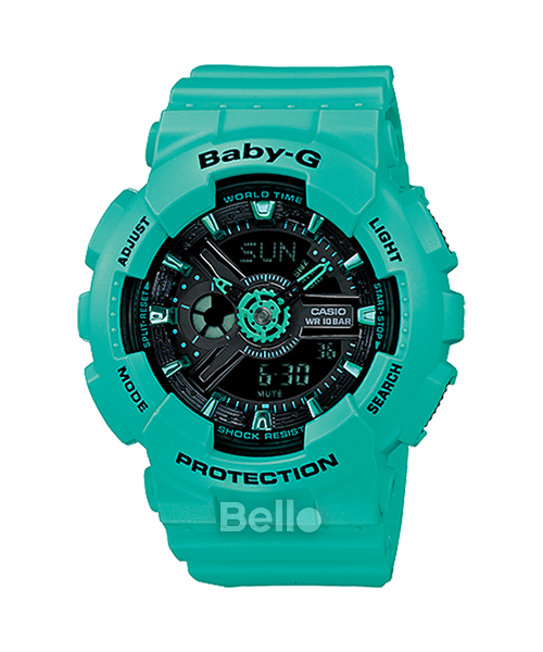 BA-111-3A - Đồng hồ Casio G-Shock chính hãng - Mặt đen kết hợp dây xanh neon cuốn hút bắt mắt