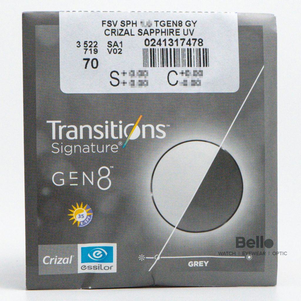  Tròng Kính Đổi Màu Essilor Transitions Signature Gen 8 Xám Khói Grey 