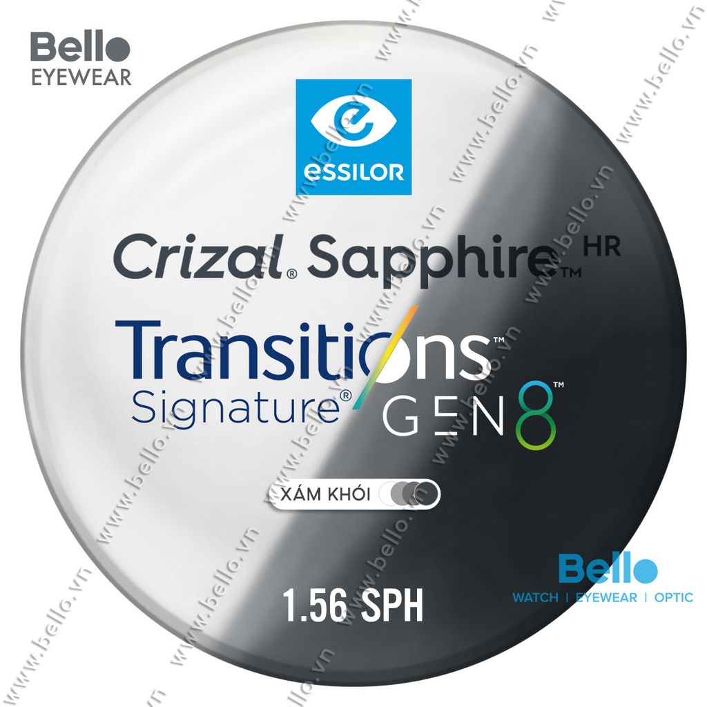  Tròng Kính Đổi Màu Essilor Transitions Signature Gen 8 Xám Khói Grey 