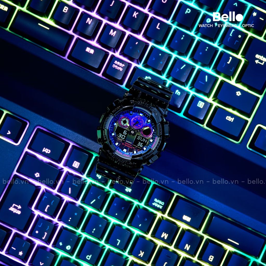  [Pin Miễn Phí Trọn Đời] GA-100RGB-1ADR - Đồng hồ G-Shock Nam - Tem Vàng Chống Giả 