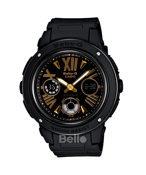 BGA-153-1B - Đồng hồ Casio G-Shock chính hãng - Dây đen nhám giả kim loại, mặt kim loại sáng bóng.