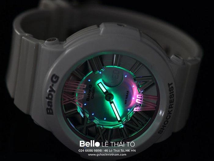BGA-160-7B1 - Đồng hồ Casio G-Shock chính hãng - Dây bóng, mặt kim loại sáng, vạch giờ la mã xếp 2 lớp.