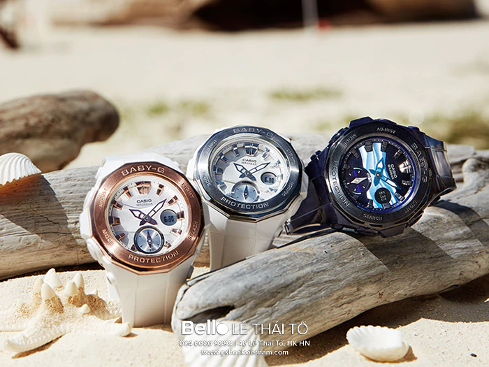 BGA-220B-2A - Đồng hồ Casio G-Shock chính hãng - Mặt đồng hồ thể hiện hình ảnh 3D của những làn sóng xô dạt và các biến thể màu.