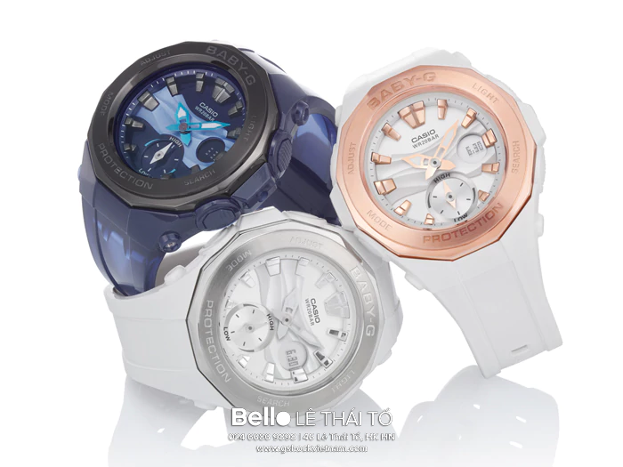 BGA-220B-2A - Đồng hồ Casio G-Shock chính hãng - Mặt đồng hồ thể hiện hình ảnh 3D của những làn sóng xô dạt và các biến thể màu.