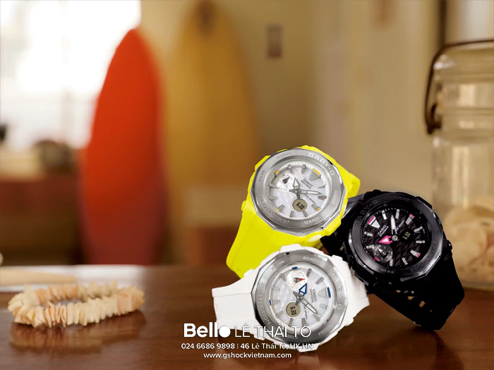 BGA-225G-1A - Đồng hồ Casio G-Shock chính hãng - Mặt đồng hồ thể hiện hình ảnh 3D của những làn sóng xô dạt và các biến thể màu
