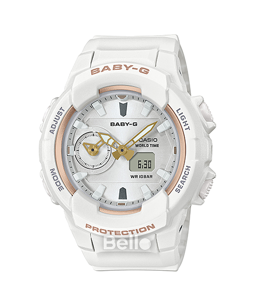 BGA-230SA-7A - Đồng hồ Casio G-Shock chính hãng - Màu trắng và lớp phủ bằng vàng cho vòng bao mặt đồng hồ.