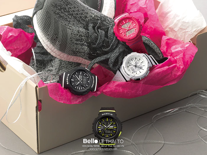 BGA-240-7A - Đồng hồ Casio G-Shock chính hãng - Dây đeo được bấm lỗ theo họa tiết mô phỏng các phụ kiện thời trang thể thao hiện đại.