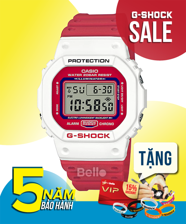 DW-5600TB-4A - Đồng hồ Casio G-Shock chính hãng - Vỏ trắng dây đỏ