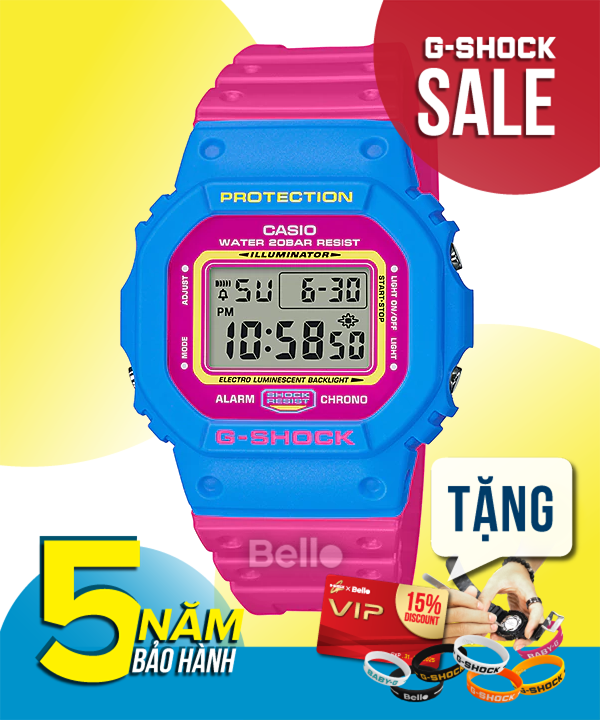 DW-5600TB-4B - Đồng hồ Casio G-Shock chính hãng - Vỏ xanh dây hồng.