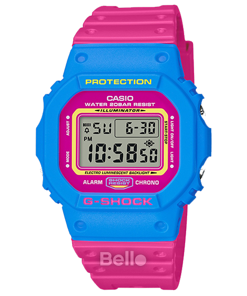 DW-5600TB-4B - Đồng hồ Casio G-Shock chính hãng - Vỏ xanh dây hồng.