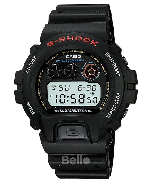 DW-6900-1V - Đồng hồ Casio G-Shock chính hãng - Dây đen nhám, đèn nháy sáng cùng tiếng chuông báo, đèn led cực tím phát quang điện tử.