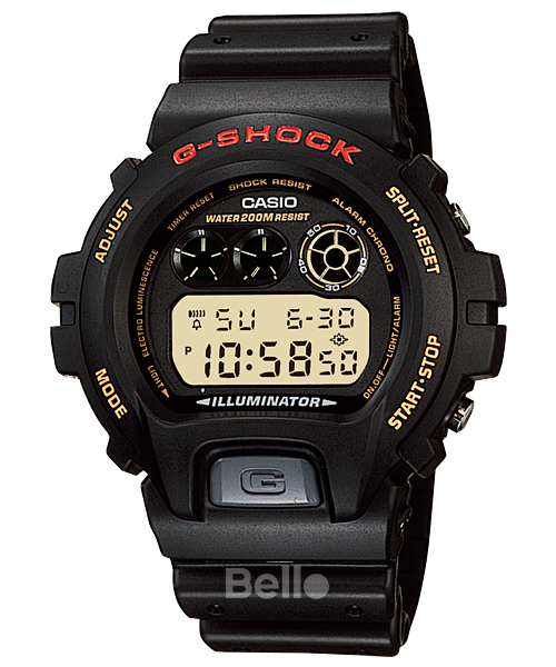 DW-6900G-1V - Đồng hồ Casio G-Shock chính hãng - Dây đen nhám, đèn nháy sáng cùng tiếng chuông báo, đèn led cực tím phát quang điện tử.