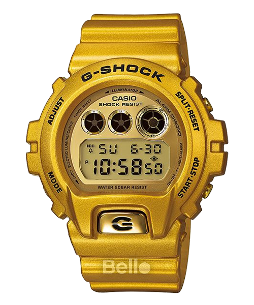 DW-6900GD-9 - Đồng hồ Casio G-Shock chính hãng - Vỏ, dây đeo, LDC và mặt đồng hồ màu vàng nổi bật trên cổ tay người đeo.