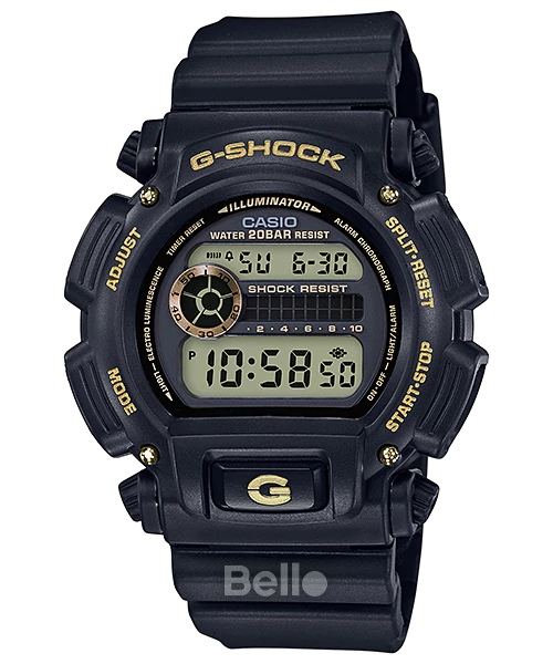 DW-9052GBX-1A9- Đồng hồ Casio G-Shock chính hãng - Dây nhám, báo giờ đa chức năng, đèn led cực tím, họa tiết vàng kim ấn tượng.