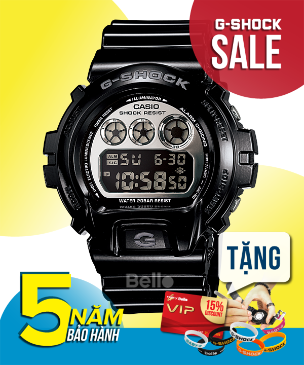 DW-6900NB-1 - Đồng hồ Casio G-Shock chính hãng - Dây bóng, mặt kim loại sáng bóng, đèn led cực tím.