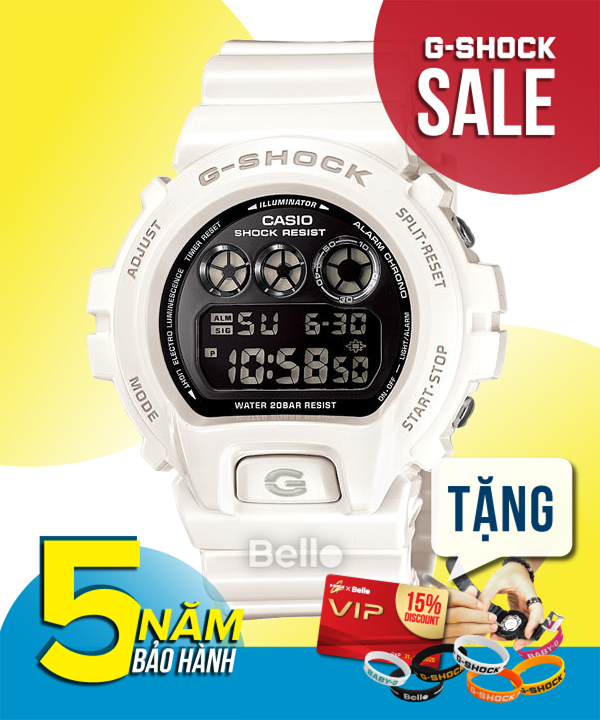 DW-6900NB-7 - Đồng hồ Casio G-Shock chính hãng - Dây bóng, mặt kim loại sáng bóng, đèn led cực tím.