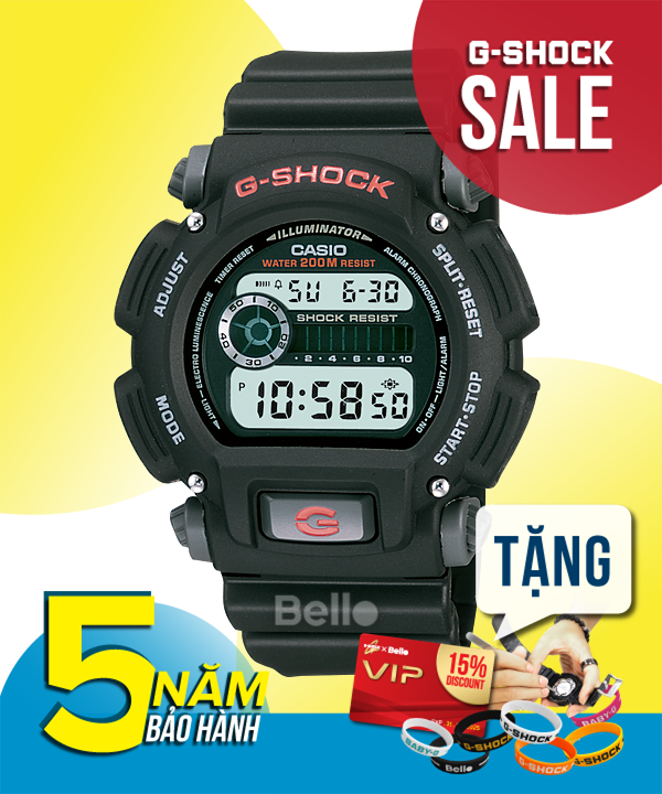 DW-9052-1- Đồng hồ Casio G-Shock chính hãng - Dây nhám, báo giờ đa chức năng, đèn led cực tím.