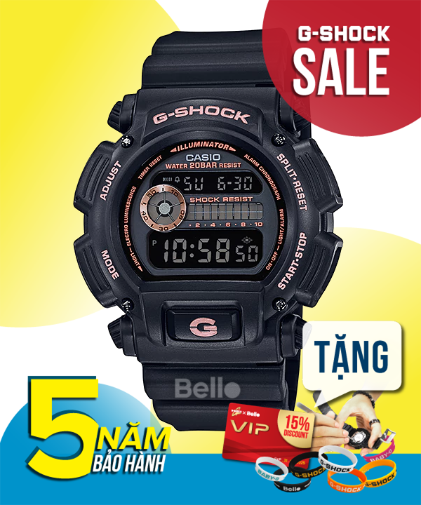 DW-9052GBX-1A4- Đồng hồ Casio G-Shock chính hãng - Đèn led cực tím, họa tiết vàng hồng ấn tượng.