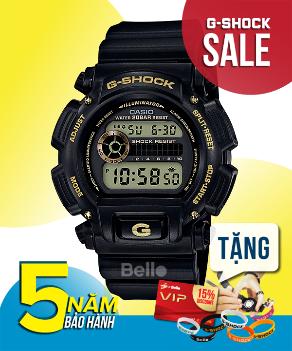 DW-9052GBX-1A9- Đồng hồ Casio G-Shock chính hãng - Dây nhám, báo giờ đa chức năng, đèn led cực tím, họa tiết vàng kim ấn tượng.