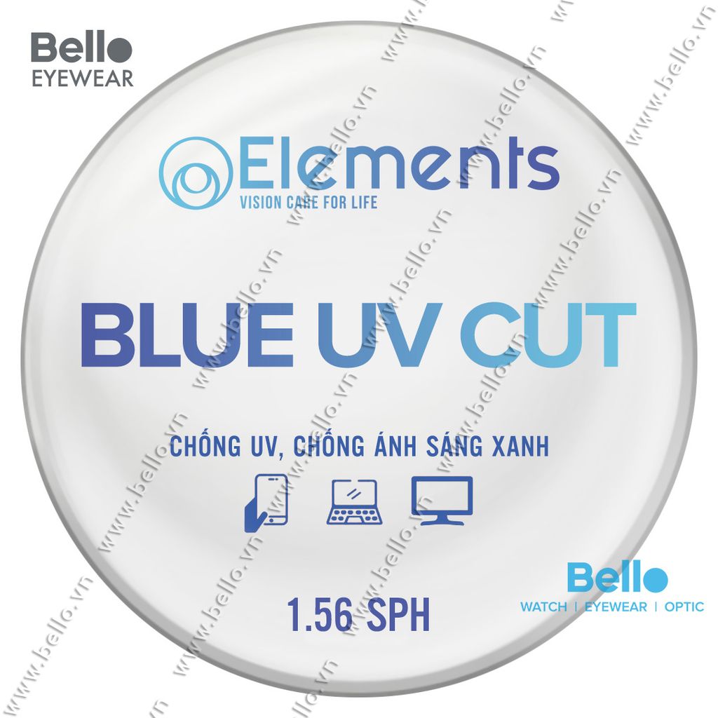  Tròng Kính Chống Ánh Sáng Xanh Elements Blue UV Cut 1.56 SPH 