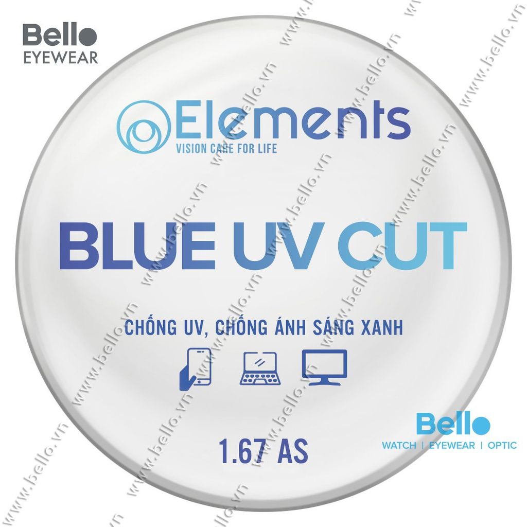  Tròng Kính Chống Ánh Sáng Xanh Elements Blue UV Cut 1.67 AS 