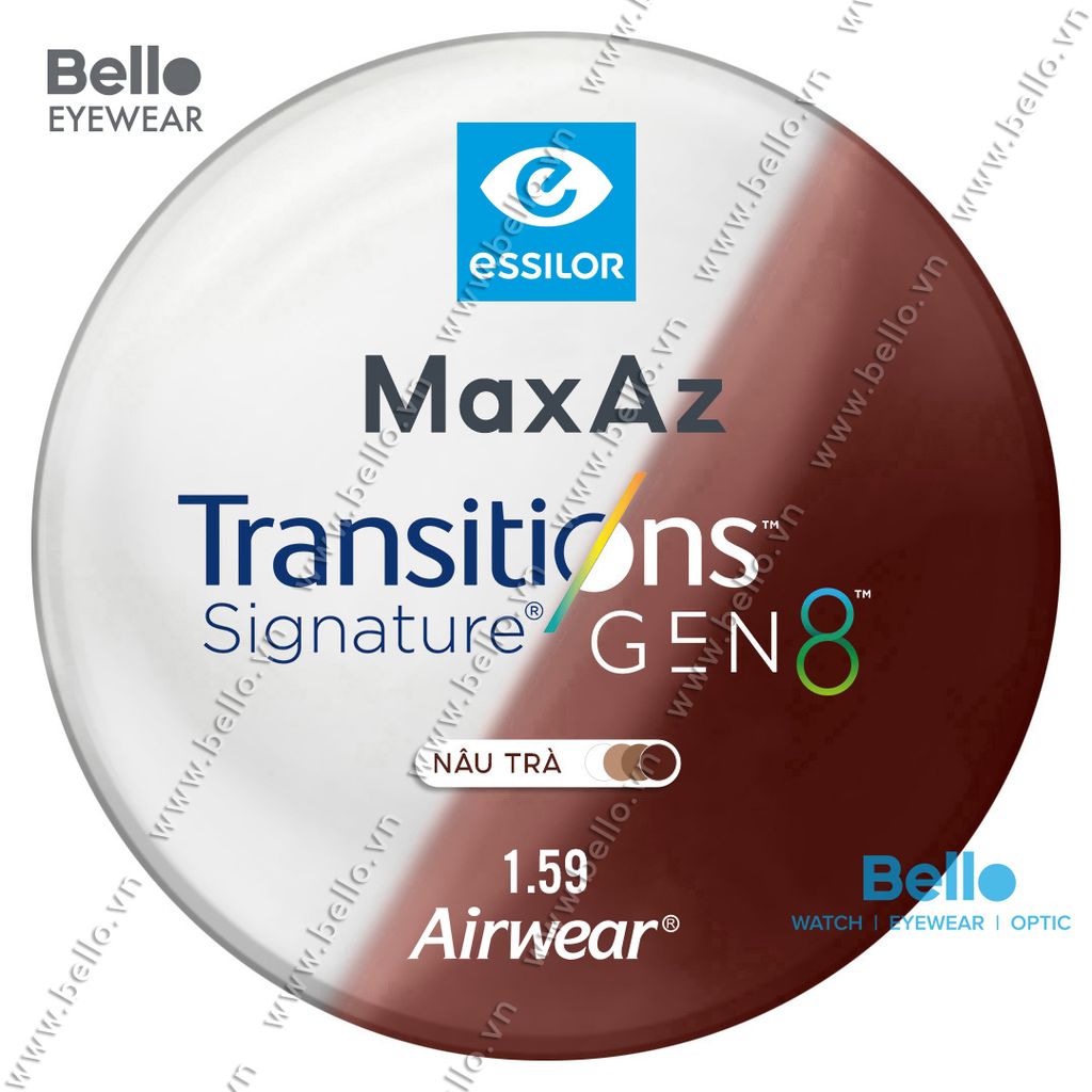  Tròng Kính Đổi Màu Chống Vỡ Essilor Transitions Gen 8 Nâu Trà Brown 