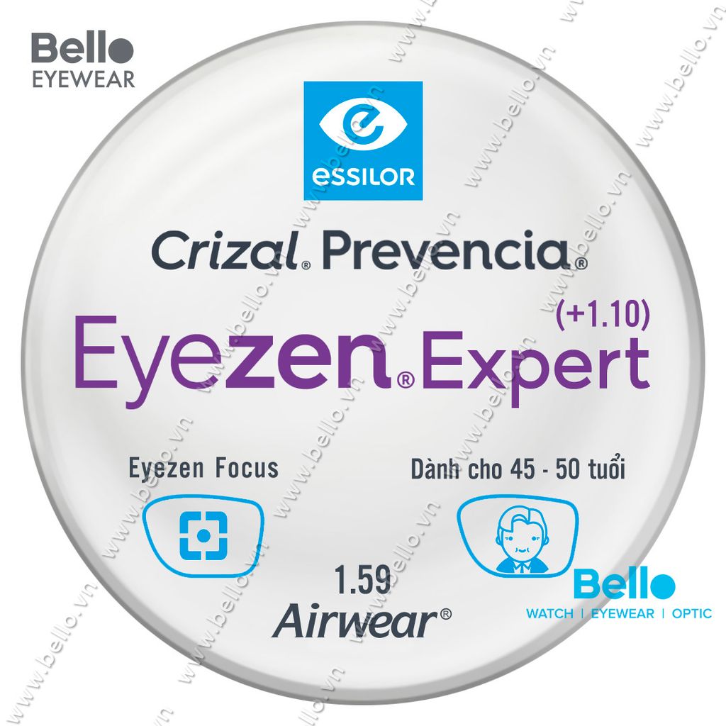  Tròng Kính Chống Mỏi Essilor Eyezen Expert (+1.1) Crizal Prevencia cho người 45 đến 50 tuổi 